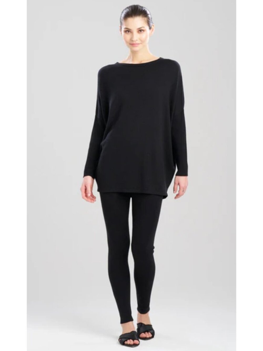 NWT Natori Black Long Sleeve Blouse Top M Polyester Spandex Casual Minimalist